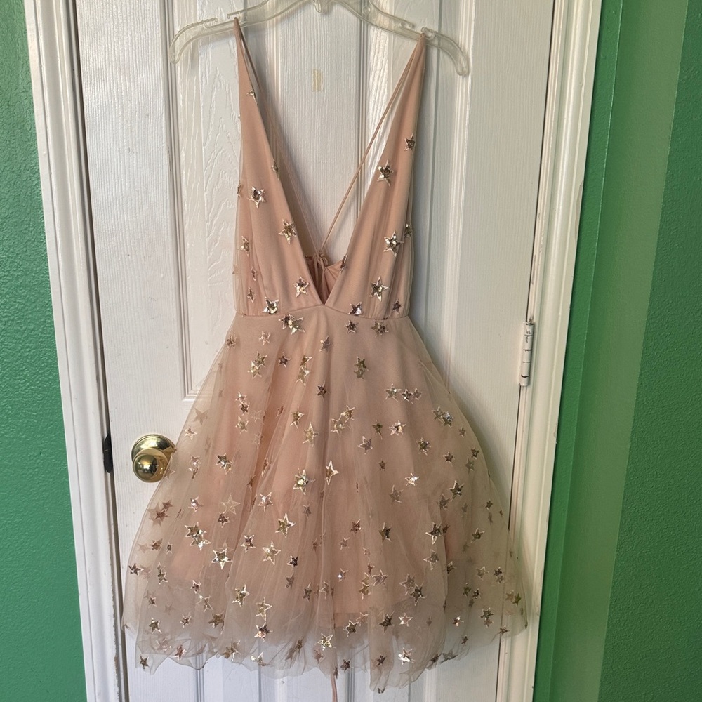 Elegant Starry Beige Dress